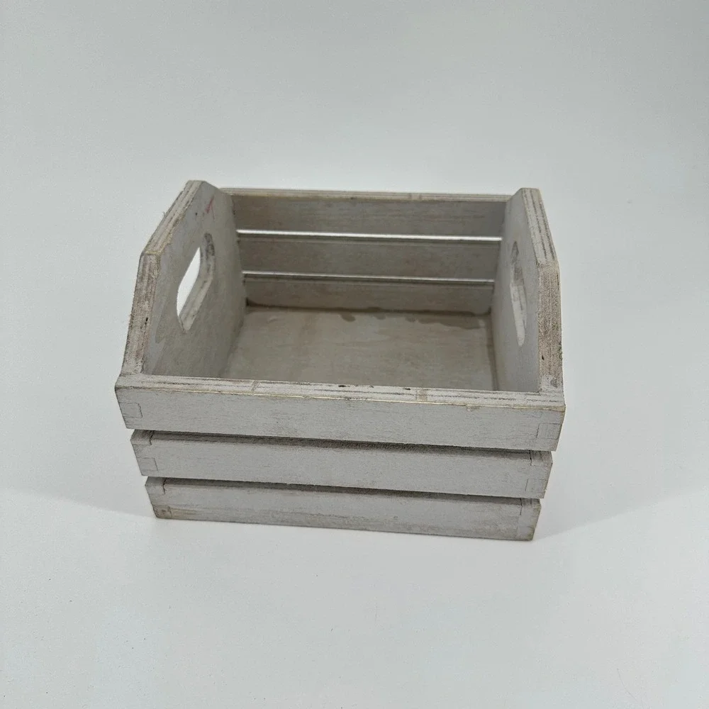 Hampton Home Whitewashed Wooden Storage Crate Slatted Farmhouse Bin AC0474